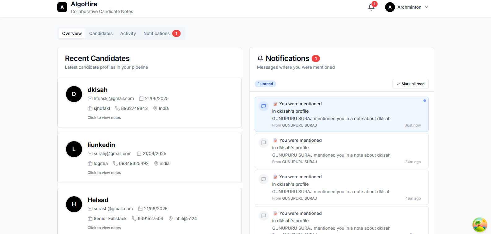 AlgoHire Dashboard